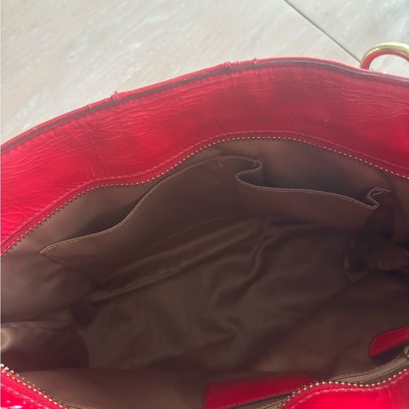 COACH Red Patent Leather Bag with Gold Accents - Picture 9 of 12